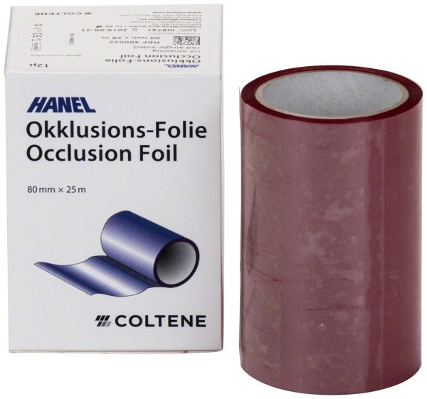 HANEL Occlusions-Folie, einseitig 12 µm **Spenderbox** 25 m rot, 80 mm breit