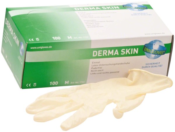 DERMA SKIN Latexhandschuhe 100 Stück puderfrei, naturlatex, M