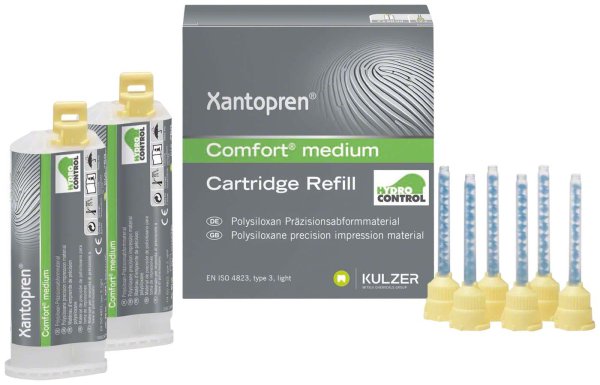 Xantopren® Comfort® System **Normalpackung** 2 x 50 ml Doppelkartusche medium grün, 12 Mixing Tips